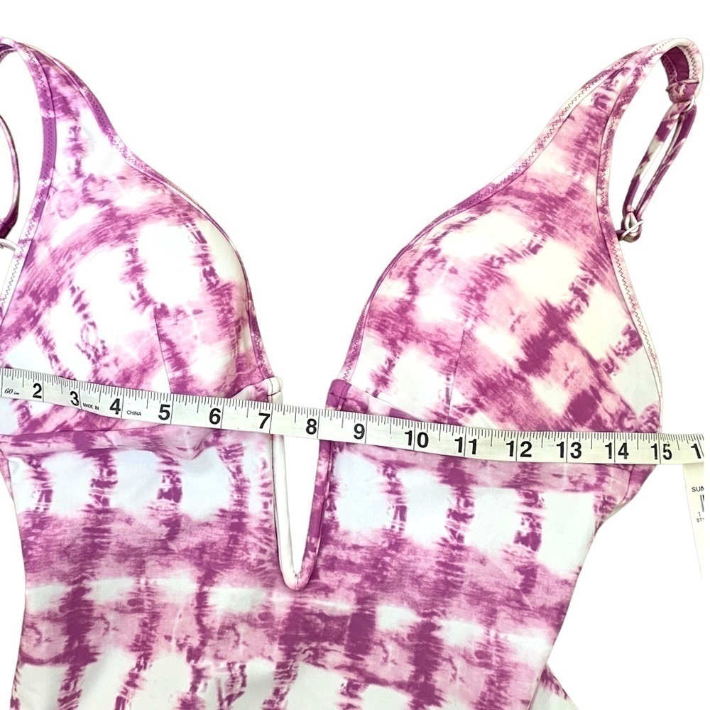 BAR III Summer Stripes Plunge Tie Dye One-Piece Swimsuit - Picture 9 of 11